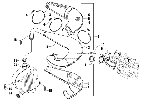 Parts Diagram for Arctic Cat 2005 SABERCAT 500 SNOWMOBILE EXHAUST ASSEMBLY