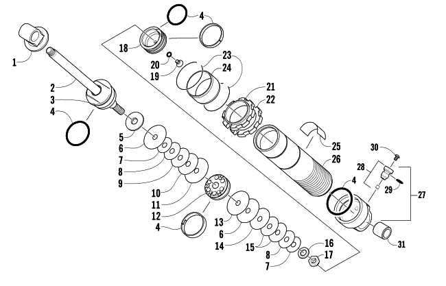 Parts Diagram for Arctic Cat 2005 FIRECAT 700 SNO PRO SNOWMOBILE REAR SUSPENSION FRONT ARM SHOCK ABSORBER
