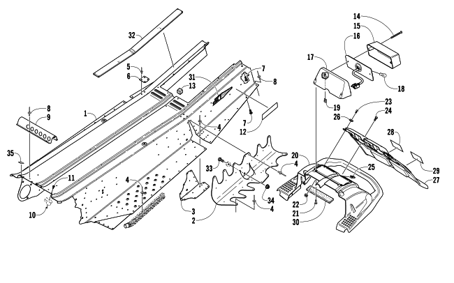 Parts Diagram for Arctic Cat 2005 FIRECAT 700 SNO PRO SNOWMOBILE TUNNEL, REAR BUMPER, AND TAILLIGHT ASSEMBLY