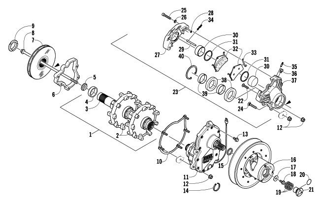 Parts Diagram for Arctic Cat 2005 FIRECAT 600 EFI SNOWMOBILE DRIVE TRAIN SHAFTS AND BRAKE ASSEMBLIES