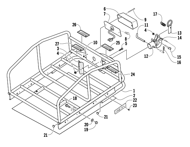 Parts Diagram for Arctic Cat 2005 BEARCAT WIDE TRACK SNOWMOBILE RACK, HITCH, AND TAILLIGHT ASSEMBLIES