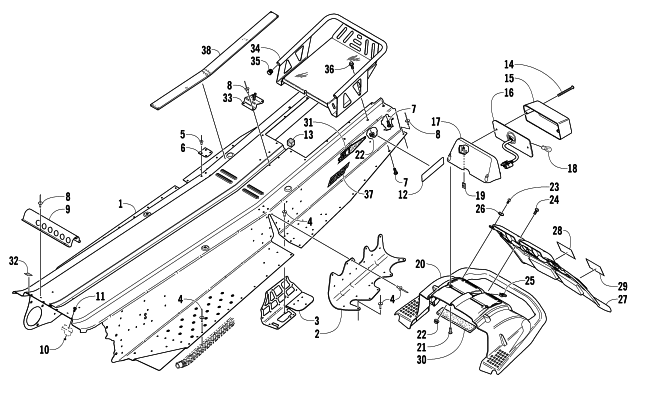 Parts Diagram for Arctic Cat 2005 FIRECAT 700 EFI EXT SNOWMOBILE TUNNEL, REAR BUMPER, AND TAILLIGHT ASSEMBLY