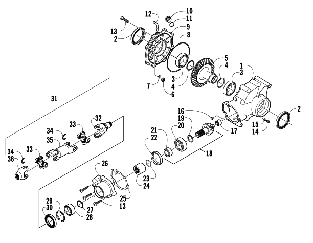 Parts Diagram for Arctic Cat 2004 650 V-2 4X4 FIS MRP ATV REAR DRIVE GEARCASE ASSEMBLY