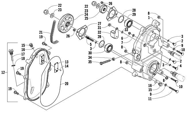 Parts Diagram for Arctic Cat 2005 SABERCAT 600 EFI SNOWMOBILE DRIVE/DROPCASE ASSEMBLY