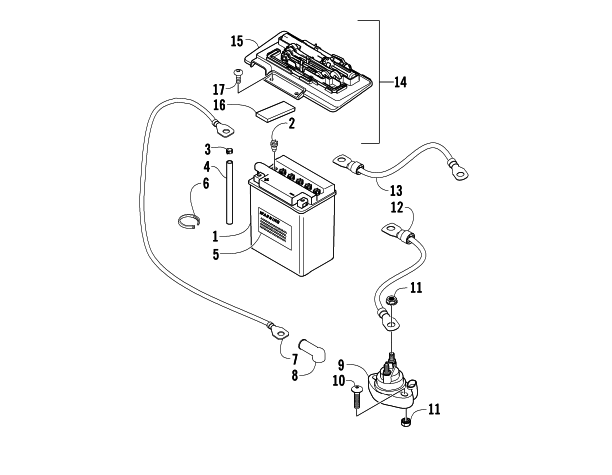 Parts Diagram for Arctic Cat 2005 650 V-2 4X4 FIS CA ATV BATTERY AND SOLENOID ASSEMBLY