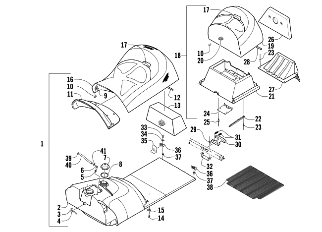 Parts Diagram for Arctic Cat 2005 T660 TOURING SNOWMOBILE GAS TANK AND SEAT ASSEMBLY