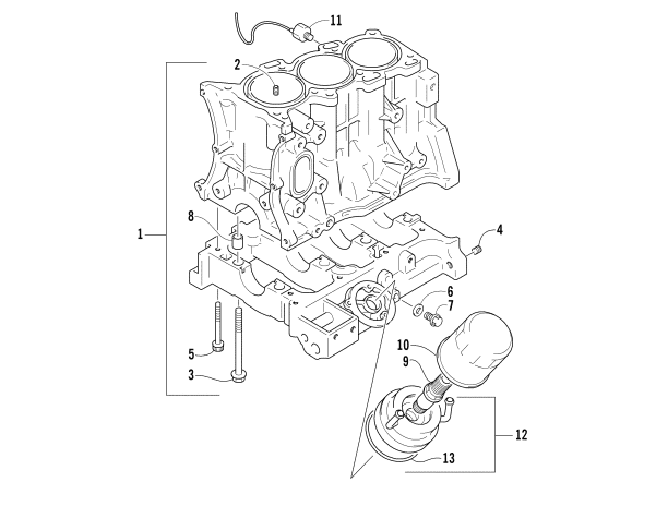 Parts Diagram for Arctic Cat 2008 T660 TOURING SNOWMOBILE CYLINDER BLOCK/BASE ASSEMBLY