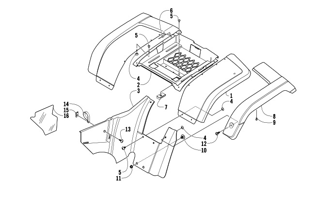 Parts Diagram for Arctic Cat 2005 500 AUTOMATIC TRANSMISSION 4X4 TRV ATV REAR BODY PANEL ASSEMBLY