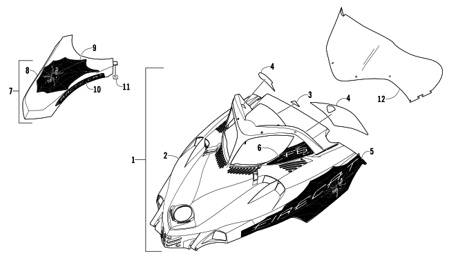 Parts Diagram for Arctic Cat 2005 FIRECAT 600 EFI LIMITED EDITION SNOWMOBILE HOOD AND WINDSHIELD ASSEMBLY