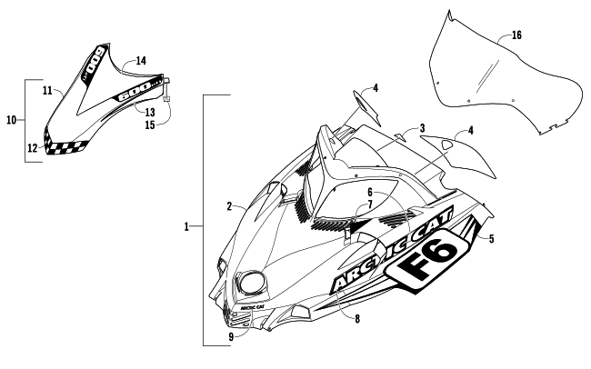 Parts Diagram for Arctic Cat 2005 FIRECAT 600 EFI SNO PRO LIMITED EDITION SNOWMOBILE HOOD AND WINDSHIELD ASSEMBLY