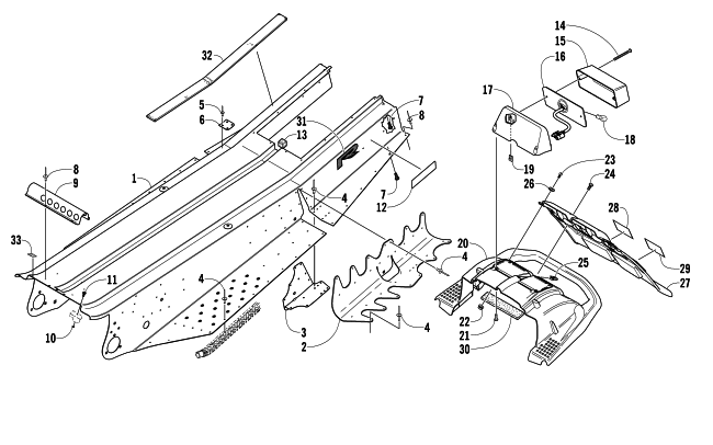 Parts Diagram for Arctic Cat 2005 FIRECAT 700 EFI R SNOWMOBILE TUNNEL, REAR BUMPER, AND TAILLIGHT ASSEMBLY