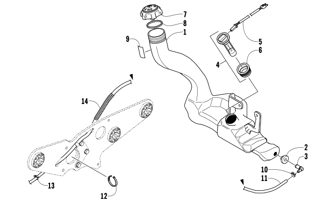 Parts Diagram for Arctic Cat 2005 SABERCAT 500 SNOWMOBILE OIL TANK ASSEMBLY