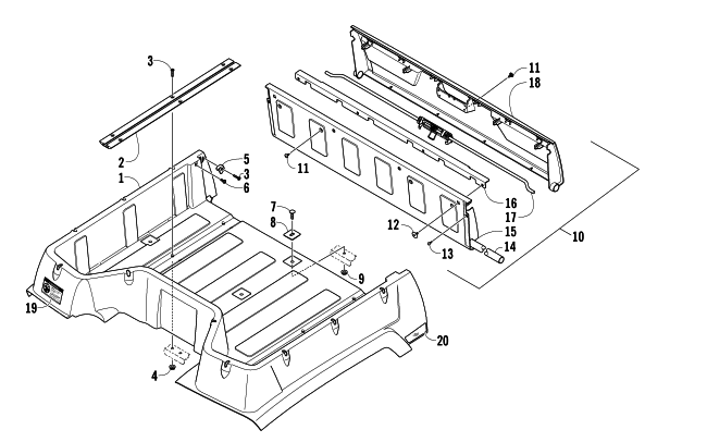 Parts Diagram for Arctic Cat 2005 400 AUTOMATIC TRANSMISSION 4X4 TBX ATV CARGO BOX ASSEMBLY