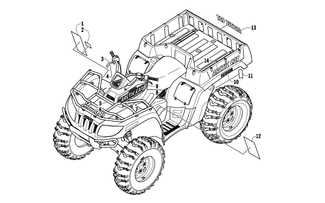 Parts Diagram for Arctic Cat 2005 400 AUTOMATIC TRANSMISSION 4X4 TBX ATV DECALS