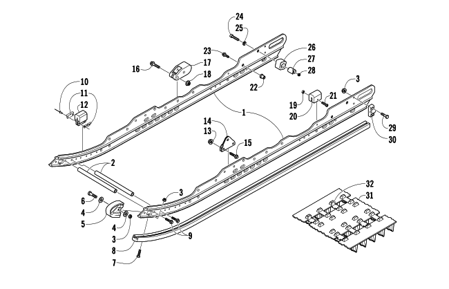 Parts Diagram for Arctic Cat 2005 T660 TURBO TOURING SNOWMOBILE SLIDE RAIL AND TRACK ASSEMBLY