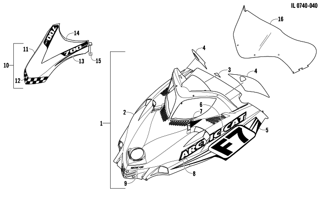 Parts Diagram for Arctic Cat 2005 FIRECAT 700 EFI SNO PRO LIMITED EDITION SNOWMOBILE HOOD AND WINDSHIELD ASSEMBLY