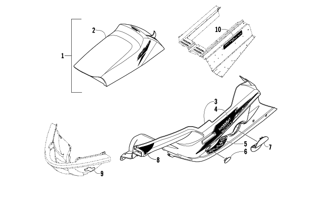 Parts Diagram for Arctic Cat 2005 FIRECAT 600 EFI SNO PRO LIMITED EDITION SNOWMOBILE SEAT, BELLY PAN, AND DECALS