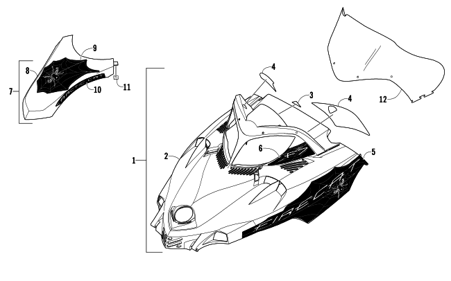 Parts Diagram for Arctic Cat 2005 FIRECAT 700 LIMITED EDITION SNOWMOBILE HOOD AND WINDSHIELD ASSEMBLY