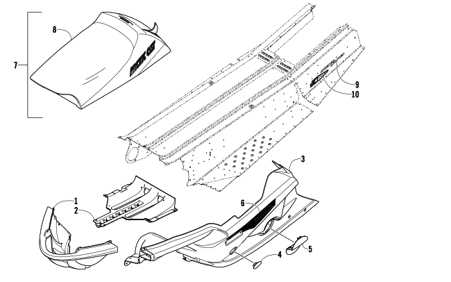 Parts Diagram for Arctic Cat 2005 FIRECAT 600 EFI LIMITED EDITION SNO PRO SNOWMOBILE SEAT, BELLY PAN, AND DECALS