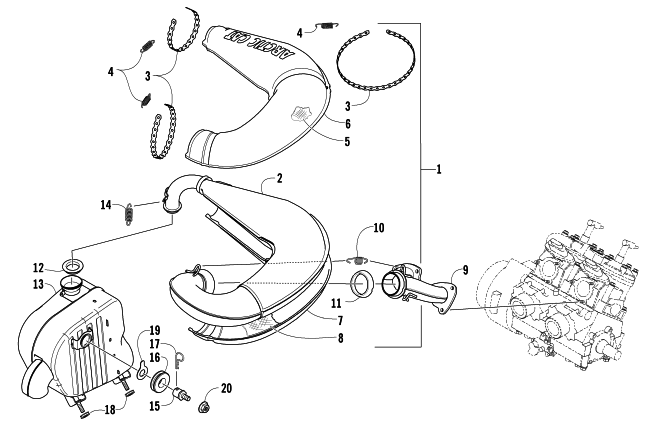Parts Diagram for Arctic Cat 2005 M7 EFI 162 SNOWMOBILE EXHAUST ASSEMBLY