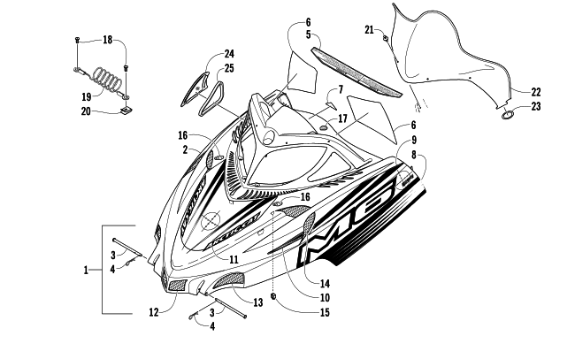 Parts Diagram for Arctic Cat 2005 M6 EFI 153 SNOWMOBILE HOOD AND WINDSHIELD ASSEMBLY
