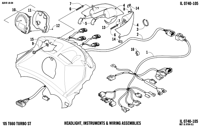 Parts Diagram for Arctic Cat 2005 T660 TURBO ST SNOWMOBILE HEADLIGHT, INSTRUMENTS, AND WIRING ASSEMBLIES