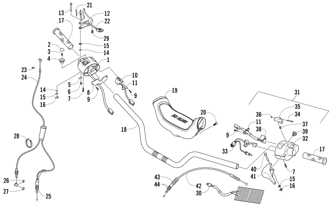 Parts Diagram for Arctic Cat 2005 PANTHER 370 R SNOWMOBILE HANDLEBAR AND CONTROLS