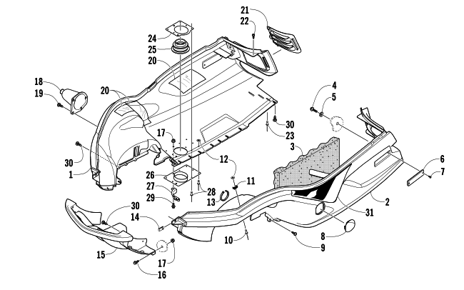 Parts Diagram for Arctic Cat 2005 PANTHER 370 R SNOWMOBILE BELLY PAN AND FRONT BUMPER ASSEMBLY