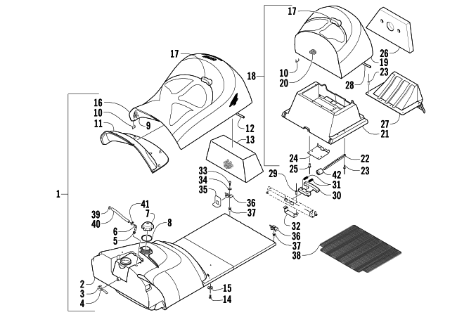 Parts Diagram for Arctic Cat 2005 T660 TURBO TOURING SNOWMOBILE GAS TANK AND SEAT ASSEMBLY