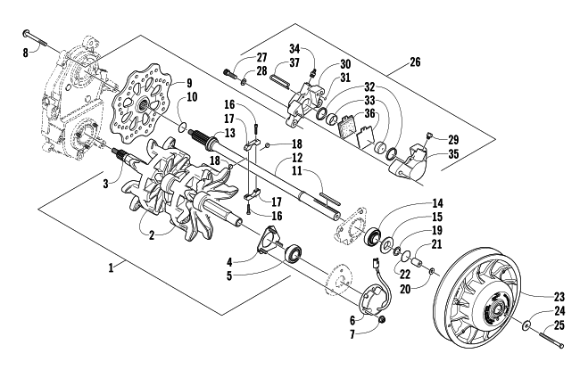 Parts Diagram for Arctic Cat 2005 AC 440 SNO PRO SNOWMOBILE DRIVE TRAIN SHAFTS AND BRAKE ASSEMBLIES