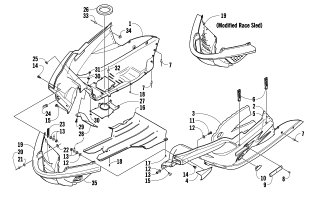 Parts Diagram for Arctic Cat 2005 AC SNO PRO MOD SNOWMOBILE BELLY PAN ASSEMBLY