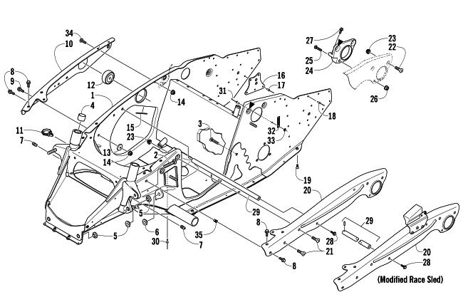 Parts Diagram for Arctic Cat 2005 AC SNO PRO MOD SNOWMOBILE FRONT FRAME ASSEMBLY