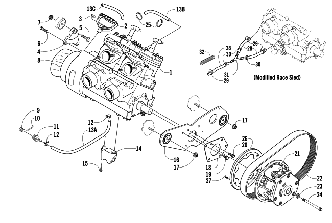 Parts Diagram for Arctic Cat 2005 AC SNO PRO MOD SNOWMOBILE ENGINE AND RELATED PARTS