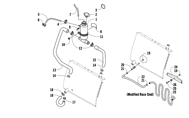 Parts Diagram for Arctic Cat 2006 AC 440 SNO PRO SNOWMOBILE COOLING ASSEMBLY