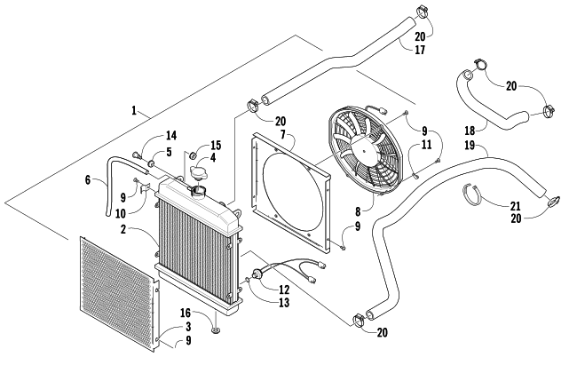 Parts Diagram for Arctic Cat 2005 500 AUTOMATIC TRANSMISSION 4X4 TBX ATV COOLING ASSEMBLY