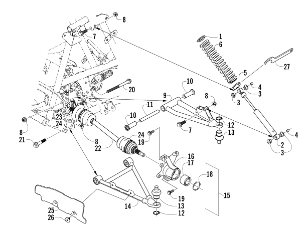 Parts Diagram for Arctic Cat 2006 400 AUTOMATIC TRANSMISSION 4X4 VP ATV FRONT SUSPENSION ASSEMBLY