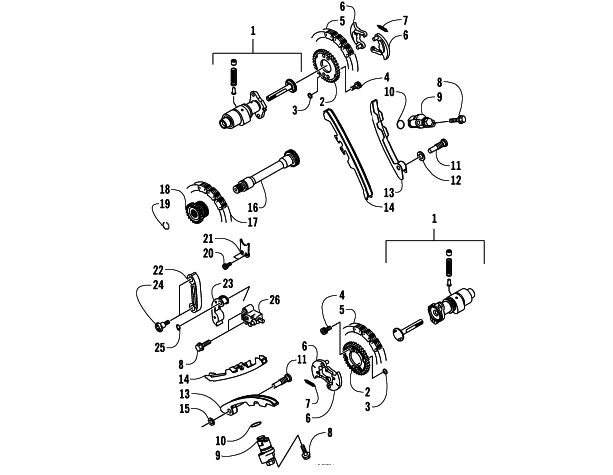 Parts Diagram for Arctic Cat 2005 650 V-2 4X4 FIS LE ATV CAMSHAFTS/TENSIONER ASSEMBLY