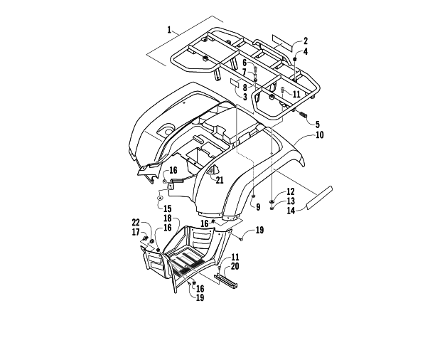 Parts Diagram for Arctic Cat 2005 650 V-2 4X4 FIS CA ATV REAR BODY PANEL ASSEMBLY