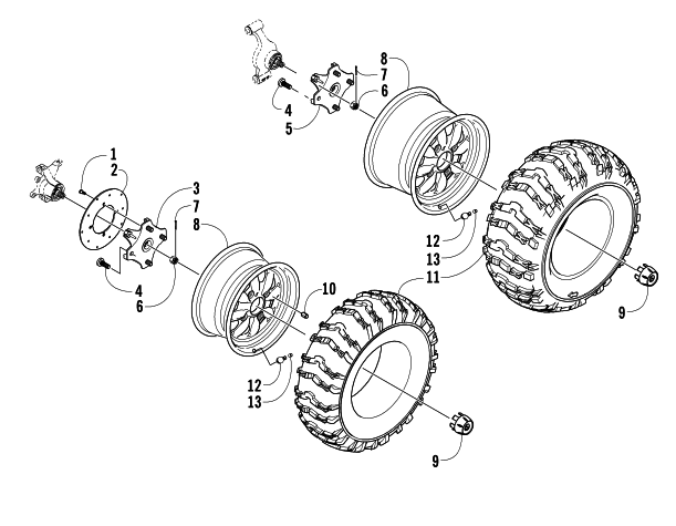 Parts Diagram for Arctic Cat 2005 500 AUTOMATIC TRANSMISSION 4X4 FIS LE ATV WHEEL AND TIRE ASSEMBLY