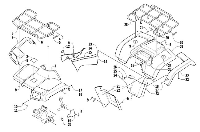 Parts Diagram for Arctic Cat 2005 400 MANUAL TRANSMISSION 4X4 VP ATV BODY PANEL ASSEMBLY