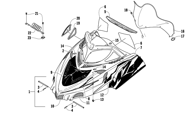 Parts Diagram for Arctic Cat 2006 M7 EFI 153 SNOWMOBILE HOOD AND WINDSHIELD ASSEMBLY