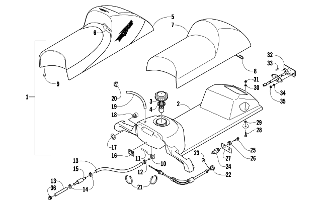 Parts Diagram for Arctic Cat 2006 F 120 SNOWMOBILE GAS TANK, SEAT, AND TAILLIGHT ASSEMBLY