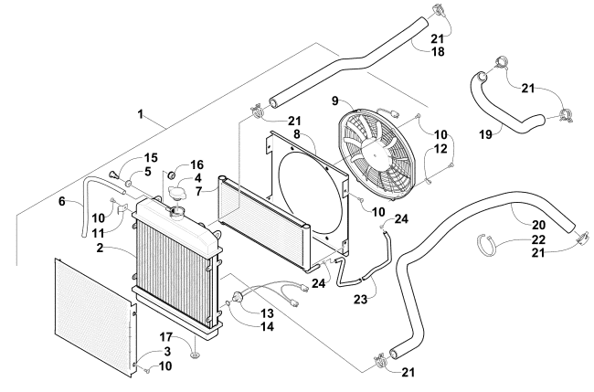 Parts Diagram for Arctic Cat 2007 650 H1 AUTOMATIC TRANSMISSION 4X4 TRV LE ATV COOLING ASSEMBLY (Up to VIN: 4UF07ATV17T236134)