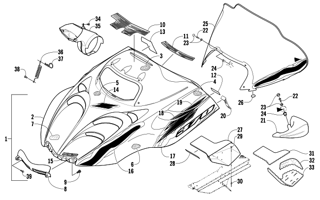 Parts Diagram for Arctic Cat 2006 Z 370 SNOWMOBILE HOOD AND WINDSHIELD ASSEMBLY