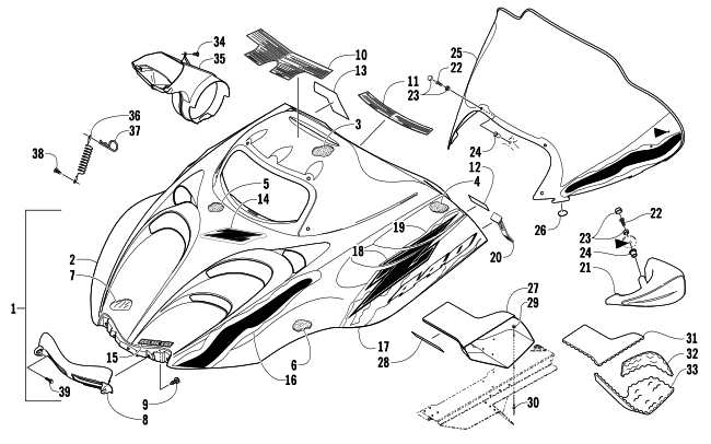 Parts Diagram for Arctic Cat 2006 Z 440 LX SNOWMOBILE HOOD AND WINDSHIELD ASSEMBLY