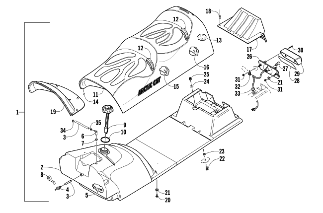 Parts Diagram for Arctic Cat 2006 PANTHER 570 SNOWMOBILE GAS TANK, SEAT, AND TAILLIGHT ASSEMBLY