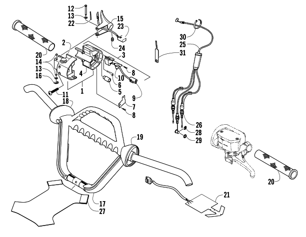 Parts Diagram for Arctic Cat 2007 BEARCAT 570 LONG TRACK SNOWMOBILE HANDLEBAR AND CONTROLS