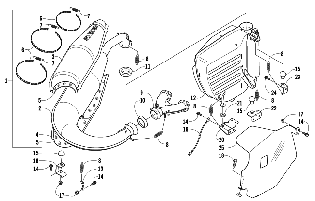 Parts Diagram for Arctic Cat 2006 BEARCAT 570 LONG TRACK SNOWMOBILE EXHAUST ASSEMBLY