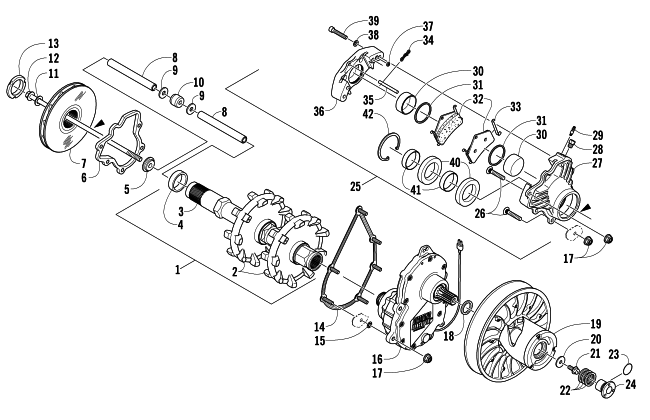 Parts Diagram for Arctic Cat 2006 CROSSFIRE 700 EFI EARLY BUILD SNOWMOBILE DRIVE TRAIN SHAFTS AND BRAKE ASSEMBLIES