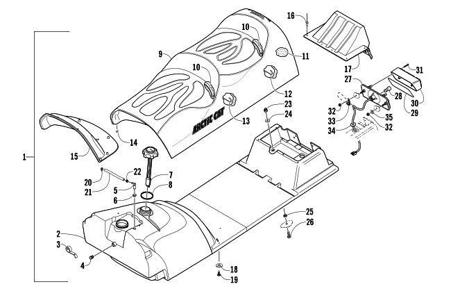 Parts Diagram for Arctic Cat 2006 PANTHER 660 TOURING SNOWMOBILE GAS TANK, SEAT, AND TAILLIGHT ASSEMBLY